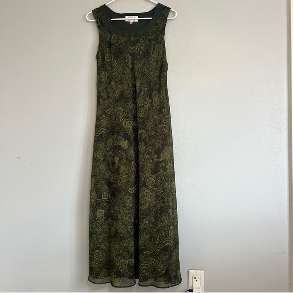 Studio I Sleeveless Maxi Dress Paisley Olive Green Sz 8 Flowy Romantic Y2K 90s - Picture 1 of 15